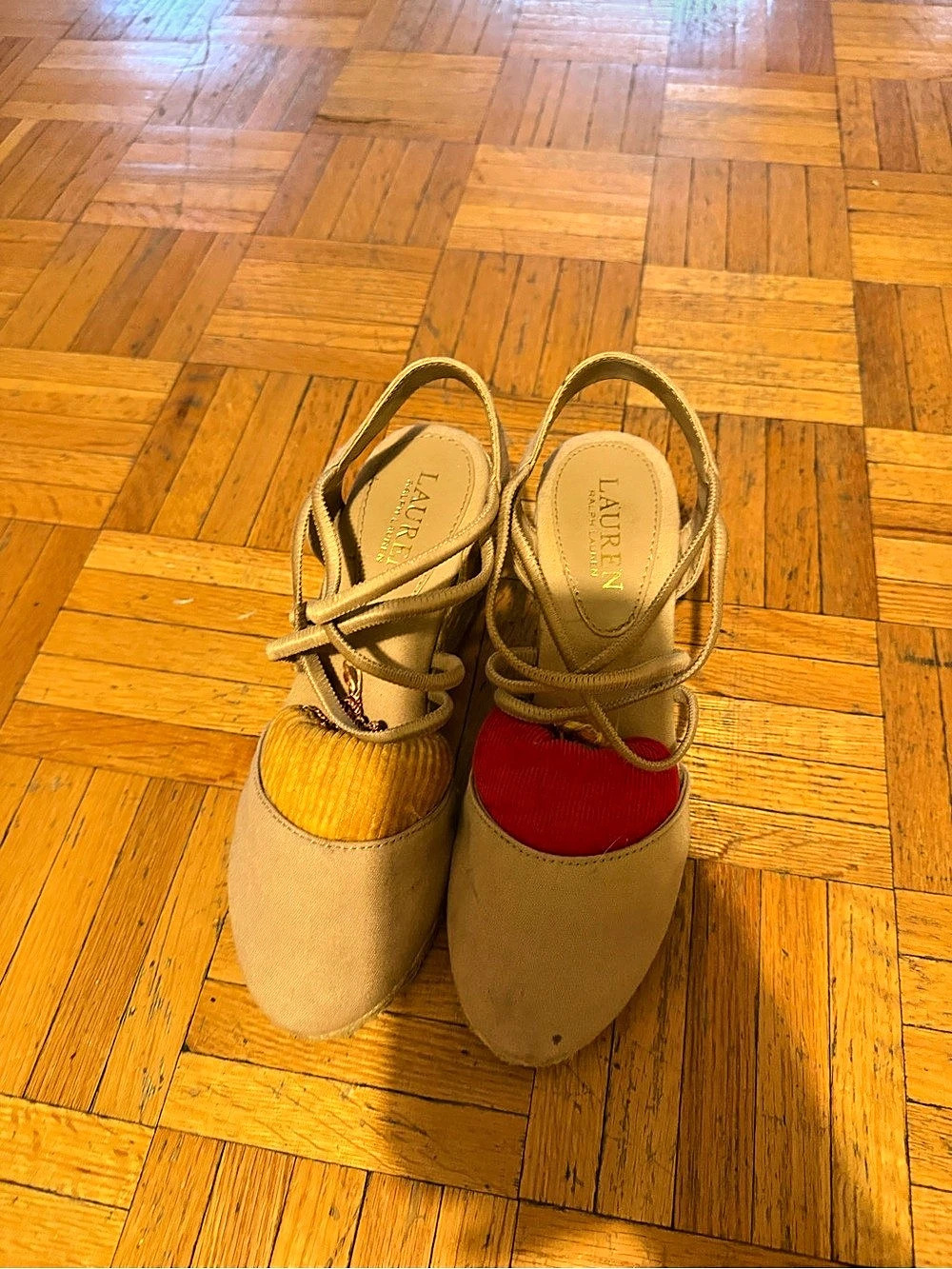 Lauren Ralph Lauren Espadrille Wedge Sandals in Tan & Red